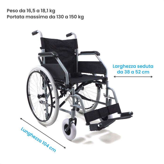 Sedia a Rotelle Pieghevole per Anziani e Disabili ad Autospinta 52 cm Azione Salute