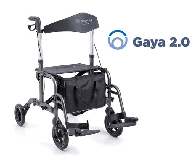 Rollator pieghevole in alluminio verniciato – 4 ruote con seduta e pedane – Doppia funzione – Regolabile in altezza – Gaya 2.0