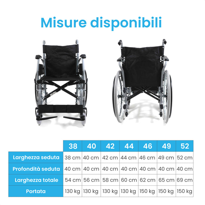 Sedia a Rotelle Pieghevole per Anziani e Disabili ad Autospinta 52 cm Azione Salute