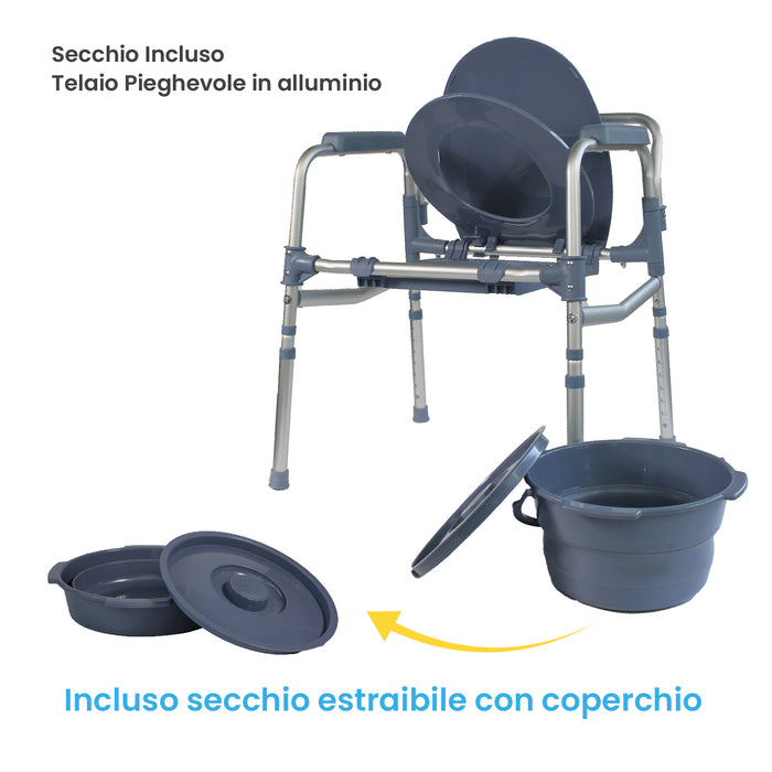 Comoda WC per Anziani Pieghevole con Vaschetta Richiudibile Azione Salute