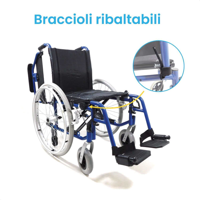 Carrozzina Pieghevole Leggera ad Autospinta con Braccioli Ribaltabili - LIGHT Azione Salute