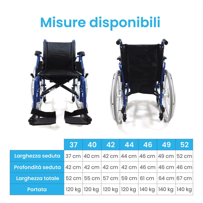Carrozzina Pieghevole Leggera ad Autospinta con Braccioli Ribaltabili - LIGHT Azione Salute