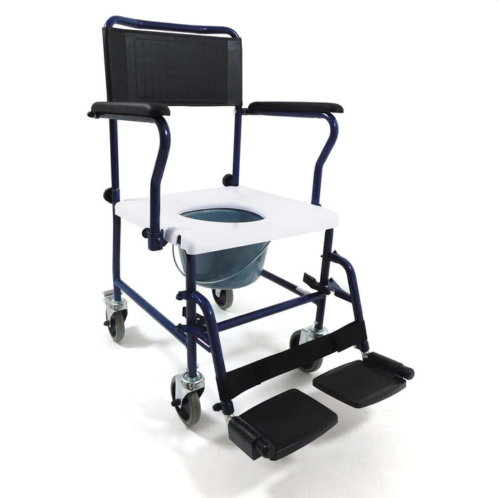 Sedia Comoda WC In Acciaio Con Ruote e Pedane Estraibili Per Anziani e Disabili Azione Salute