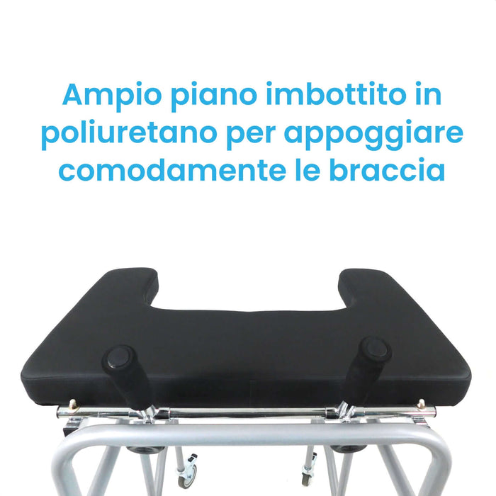 Deambulatore Antibrachiale con Appoggio, Telaio in Acciaio, 4 Ruote con Freni di Stazionamento Azione Salute