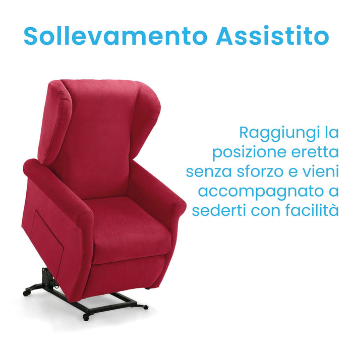 Poltrona Relax Alzapersona Elettrica Motorizzata 2 Motori LUNA Rosso Azione Salute