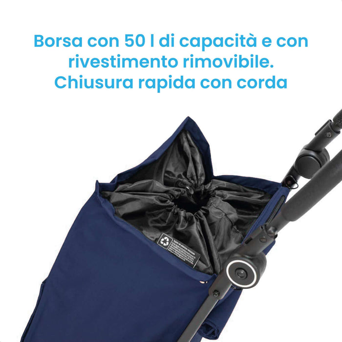 Carrello Portaspesa 40 l Richiudibile con Tracolla con Tasca Termica di 7 l - PENNY Blu Azione Salute