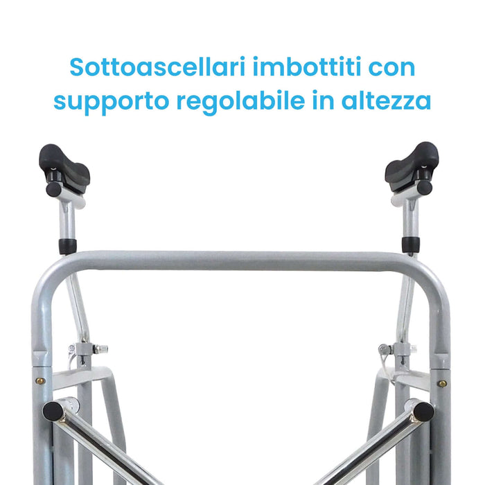 Deambulatore Appoggio Sottoascellare, Telaio in Acciaio , 4 Ruote con Freni di Stazionamento Azione Salute