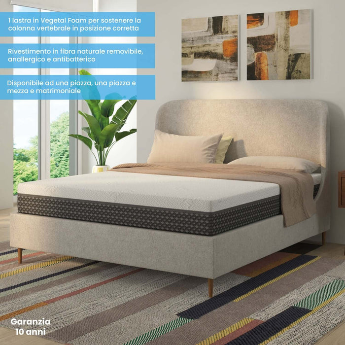 Materasso in Memory Foam Vegetale, H17 cm con Rivestimento in Fibra Naturale Sfoderabile - STELLA Azione Salute