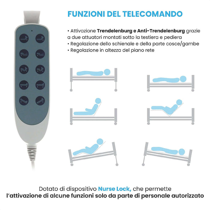 Letto Elettrico da Degenza per Anziani e Disabili Regolabile con Sponde SOGNO Azione Salute