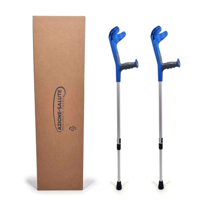 Stampelle Ortopediche Rinforzate Regolabili Canadesi Per Adulti (x2 Unità) Blu Azione Salute