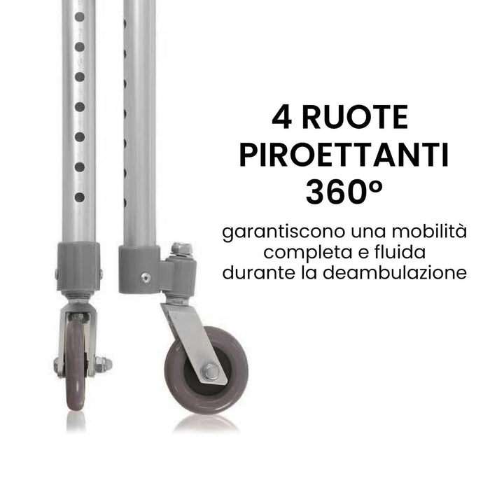 Deambulatore Pieghevole Con 4 Ruote Piroettanti Regolabile In Altezza Azione Salute
