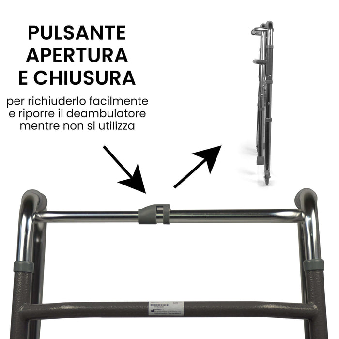 Deambulatore Pieghevole, Regolabile In Altezza Con 2 Ruote E 2 Puntali Antiscivolo Azione Salute