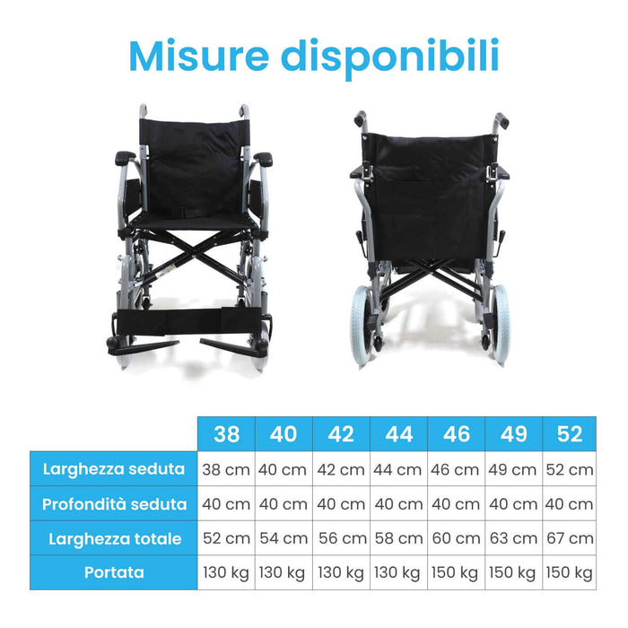 Sedia a Rotelle Pieghevole per Anziani e Disabili da Transito 52 cm Azione Salute