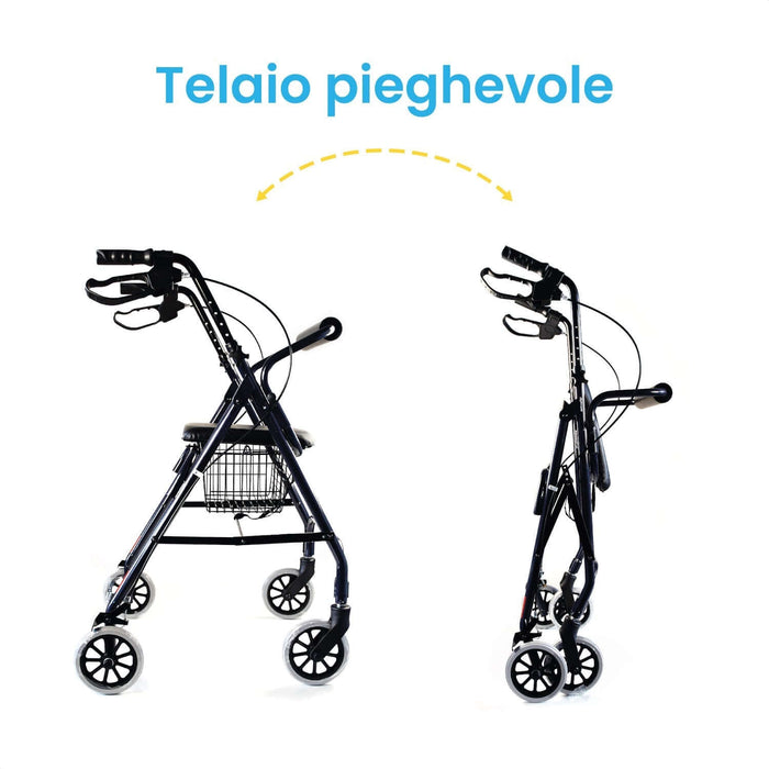 Deambulatore Leggero Pieghevole In Alluminio Con Seduta 4 Ruote ROLL LIGHT PRO Azione Salute