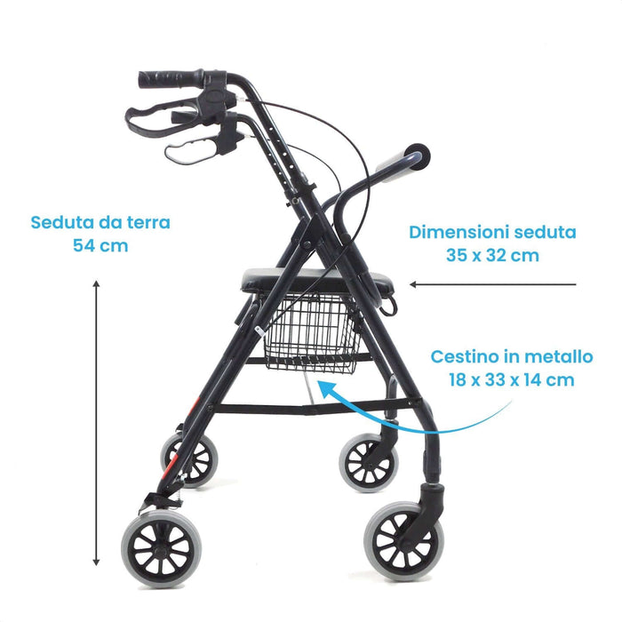 Deambulatore Leggero Pieghevole In Alluminio Con Seduta 4 Ruote ROLL LIGHT PRO Azione Salute