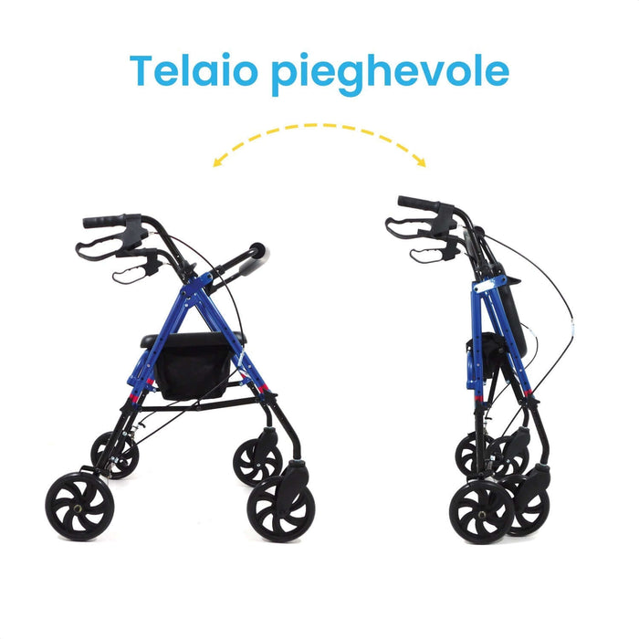 Deambulatore Per Anziani Rollator Leggero 4 Ruote Pieghevole Con Borsa ROLLY BAG Azione Salute