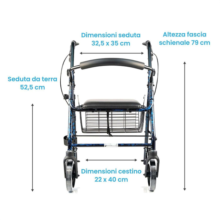 Deambulatore Per Anziani Rollator Leggero 4 Ruote Pieghevole ROLLY Azione Salute