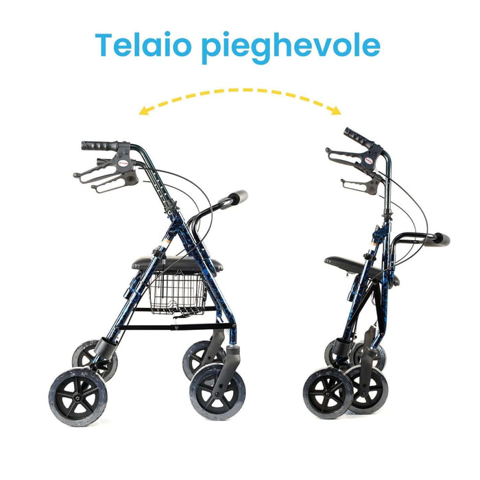 Deambulatore Per Anziani Rollator Leggero 4 Ruote Pieghevole ROLLY Azione Salute